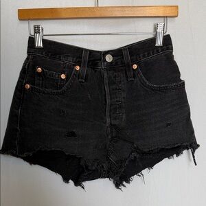 Levi's Premium 501 Distressed Black Cutoff Denim Shorts Size 24 Button Fly